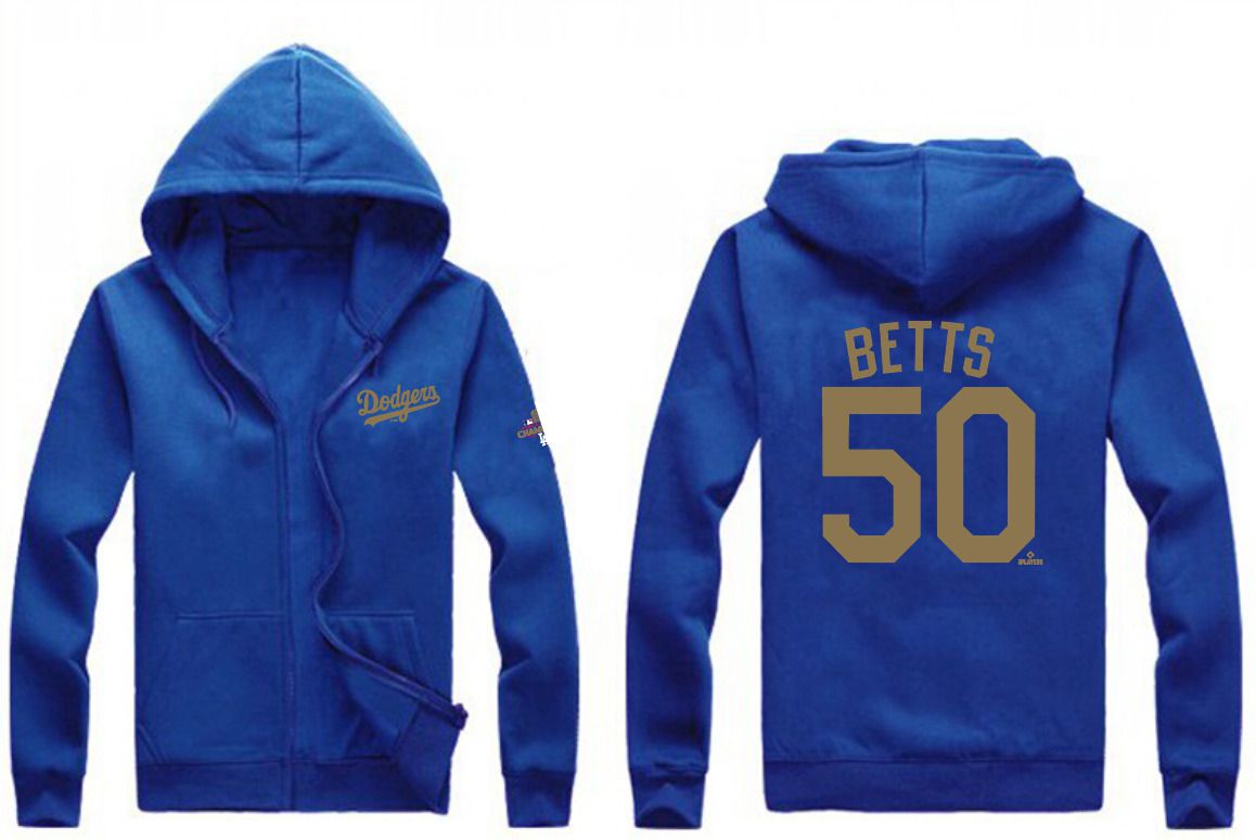 Men Los Angeles Dodgers 50 Betts Blue Zipper hoodie 2025 MLB Jersey style 2